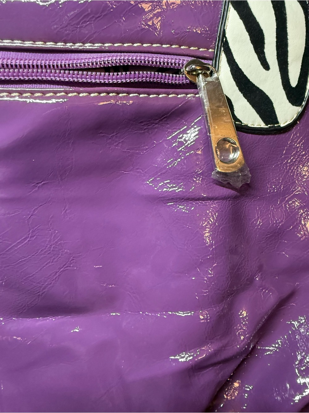 JY Fashion Y2K Purple Glossy Zebra Print Rosette Flower Purse Bag - Picture 11 of 16
